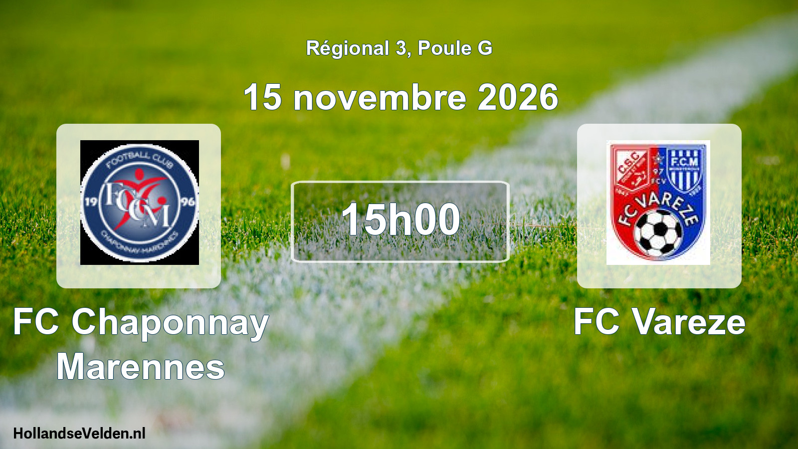 Match programmé: FC Chaponnay Marennes - FC Vareze (15 novembre 2026)