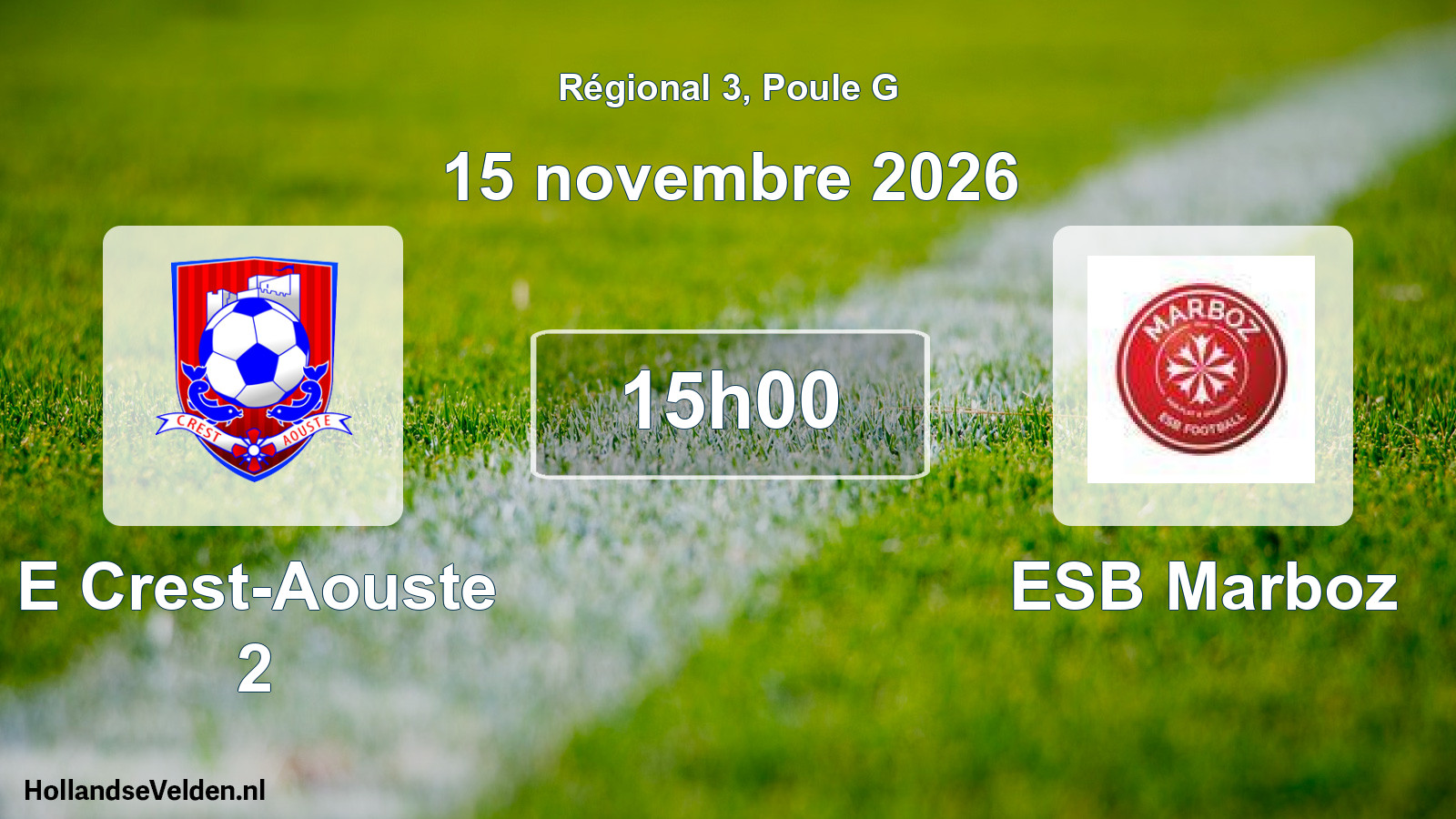 Match programmé: E Crest-Aouste 2 - ESB Marboz (15 novembre 2026)