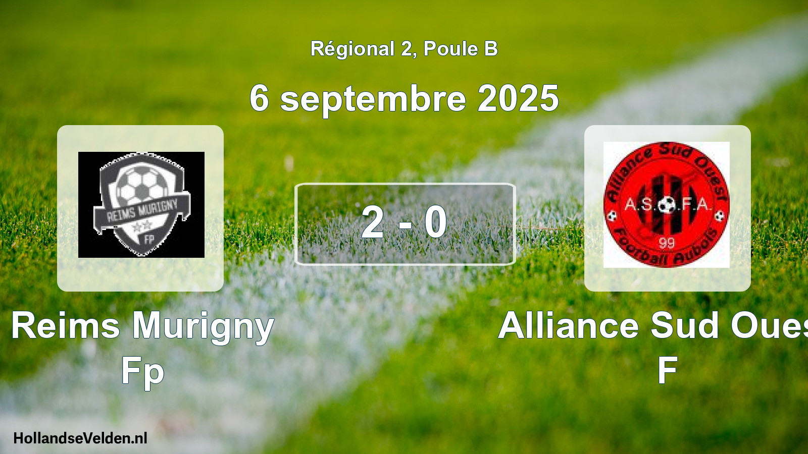 Gespeelde wedstrijd: Reims Murigny Fp - Alliance Sud Ouest F 2 - 0 (6 september 2025)
