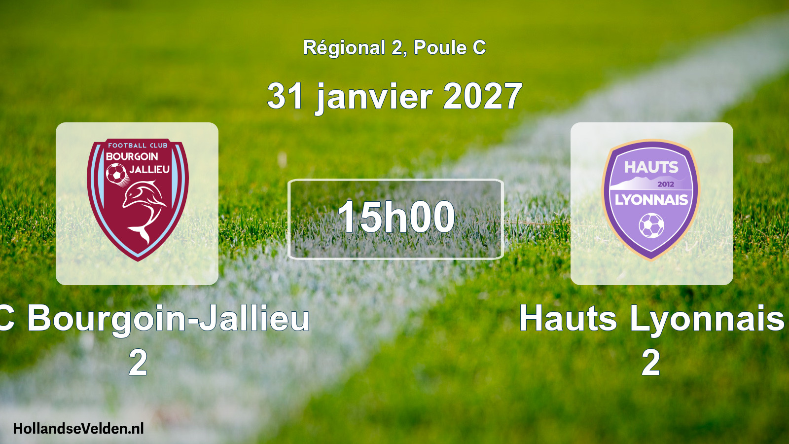 Match programmé: FC Bourgoin-Jallieu 2 - Hauts Lyonnais 2 (31 janvier 2027)