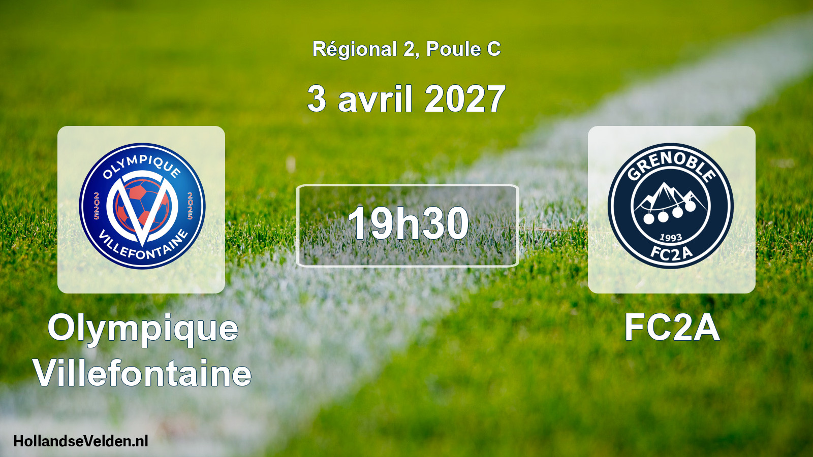 Match programmé: Olympique Villefontaine - FC2A (3 avril 2027)