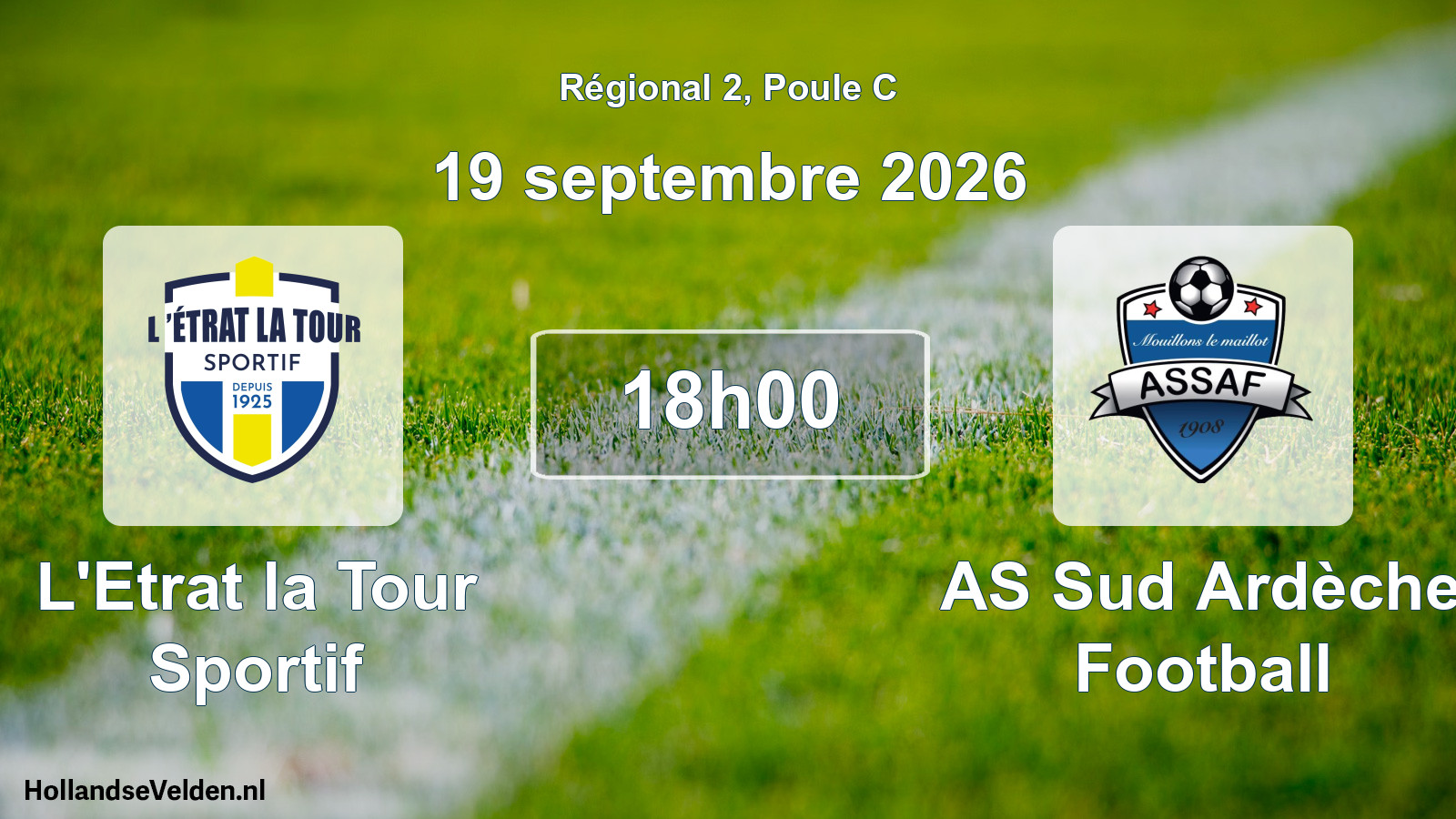 Match programmé: L'Etrat la Tour Sportif - AS Sud Ardèche Football (19 septembre 2026)