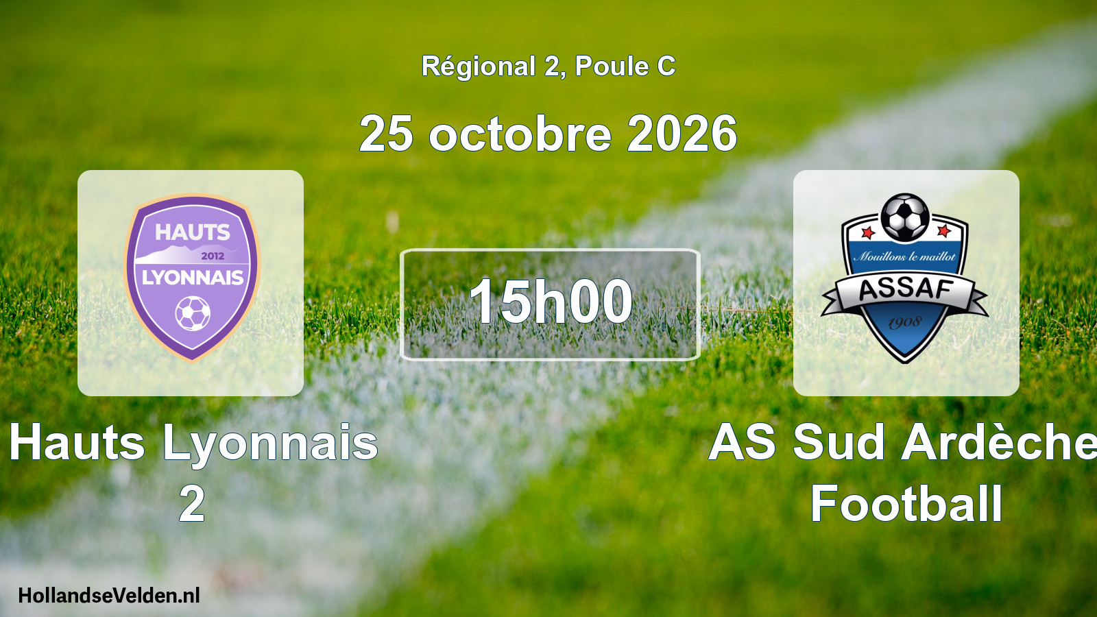 Match programmé: Hauts Lyonnais 2 - AS Sud Ardèche Football (25 octobre 2026)