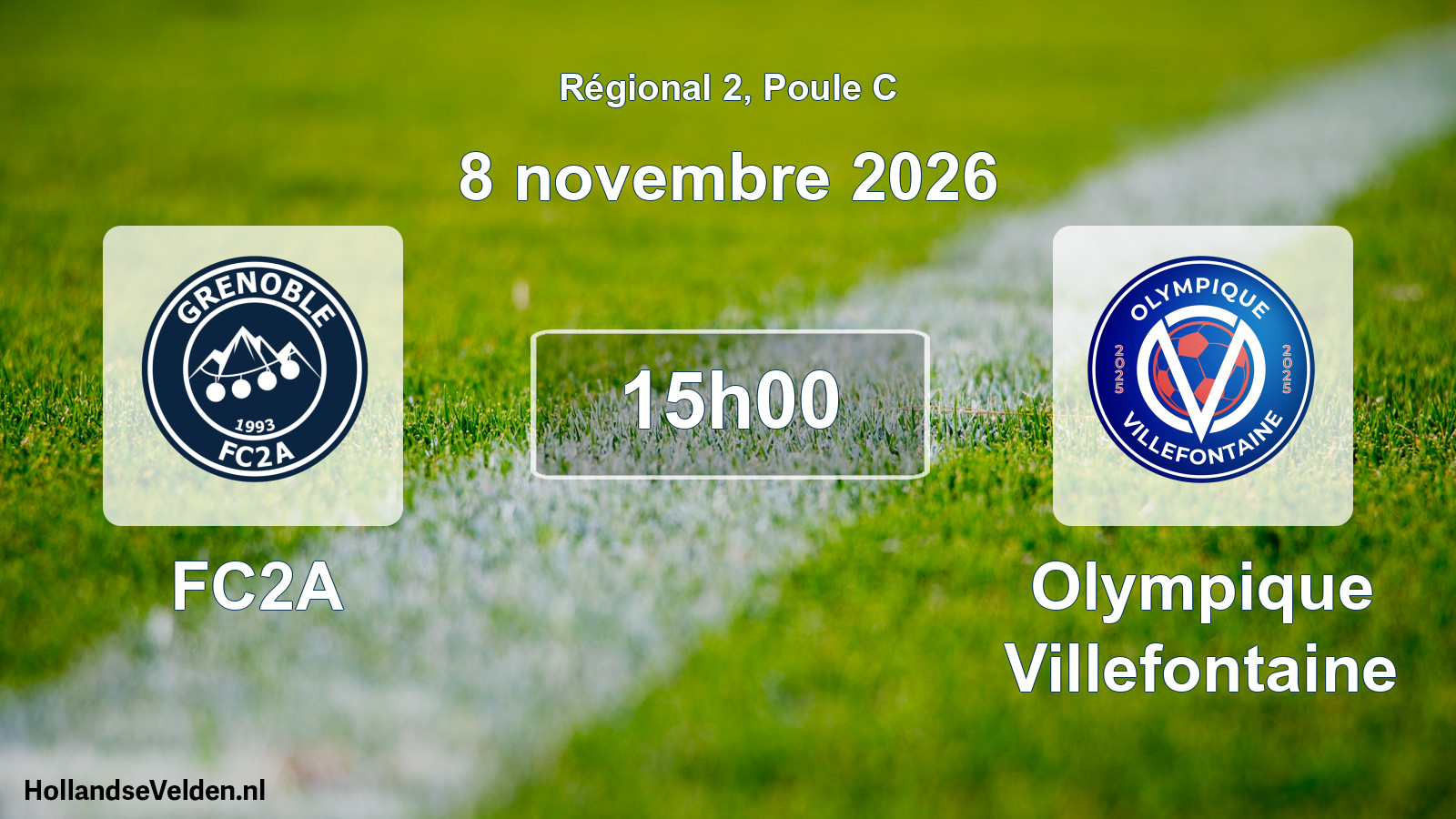 Match programmé: FC2A - Olympique Villefontaine (8 novembre 2026)