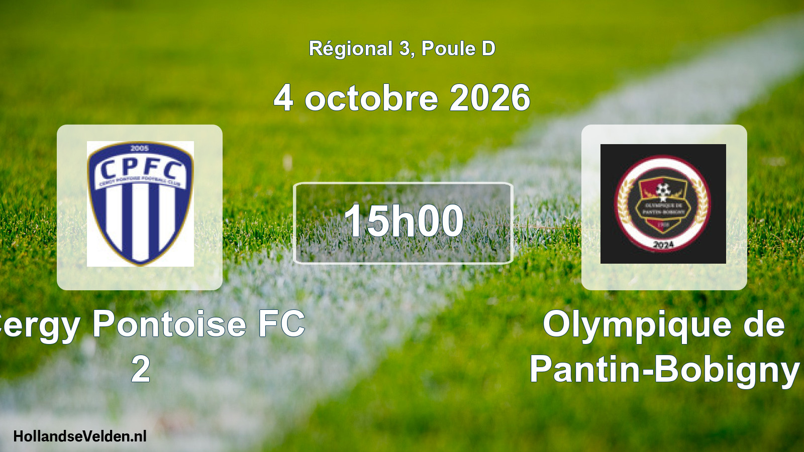 Match programmé: Cergy Pontoise FC 2 - Olympique de Pantin-Bobigny (4 octobre 2026)