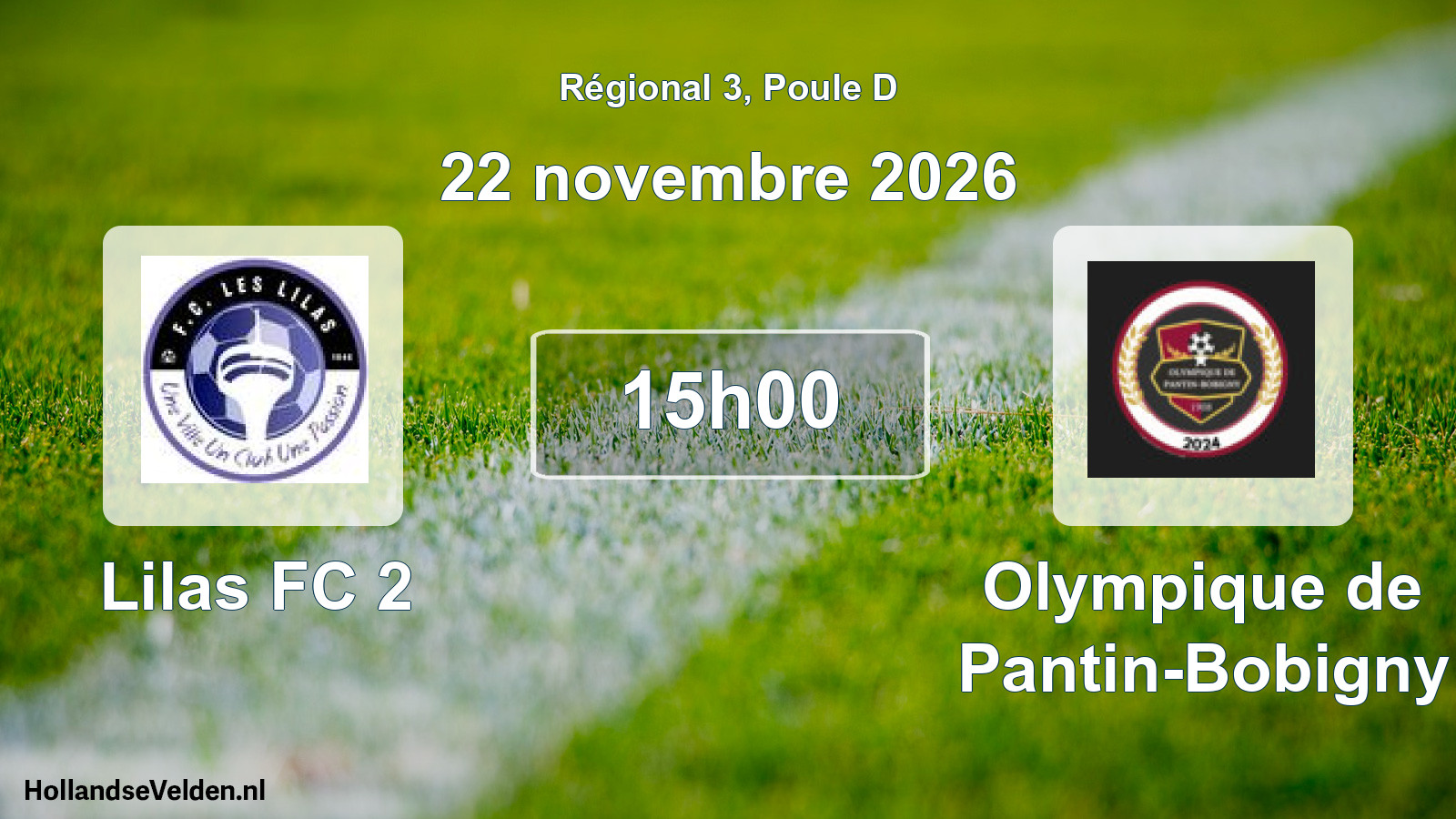 Match programmé: Lilas FC 2 - Olympique de Pantin-Bobigny (22 novembre 2026)