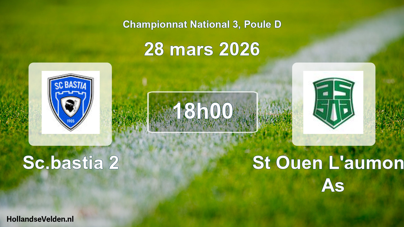 Scheduled Match: Sc.bastia 2 - St Ouen L'aumone As (28 March 2026)