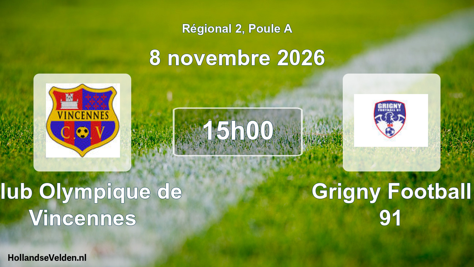 Match programmé: Club Olympique de Vincennes - Grigny Football 91 (8 novembre 2026)