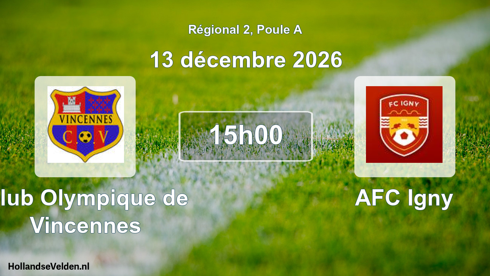 Match programmé: Club Olympique de Vincennes - AFC Igny (13 décembre 2026)