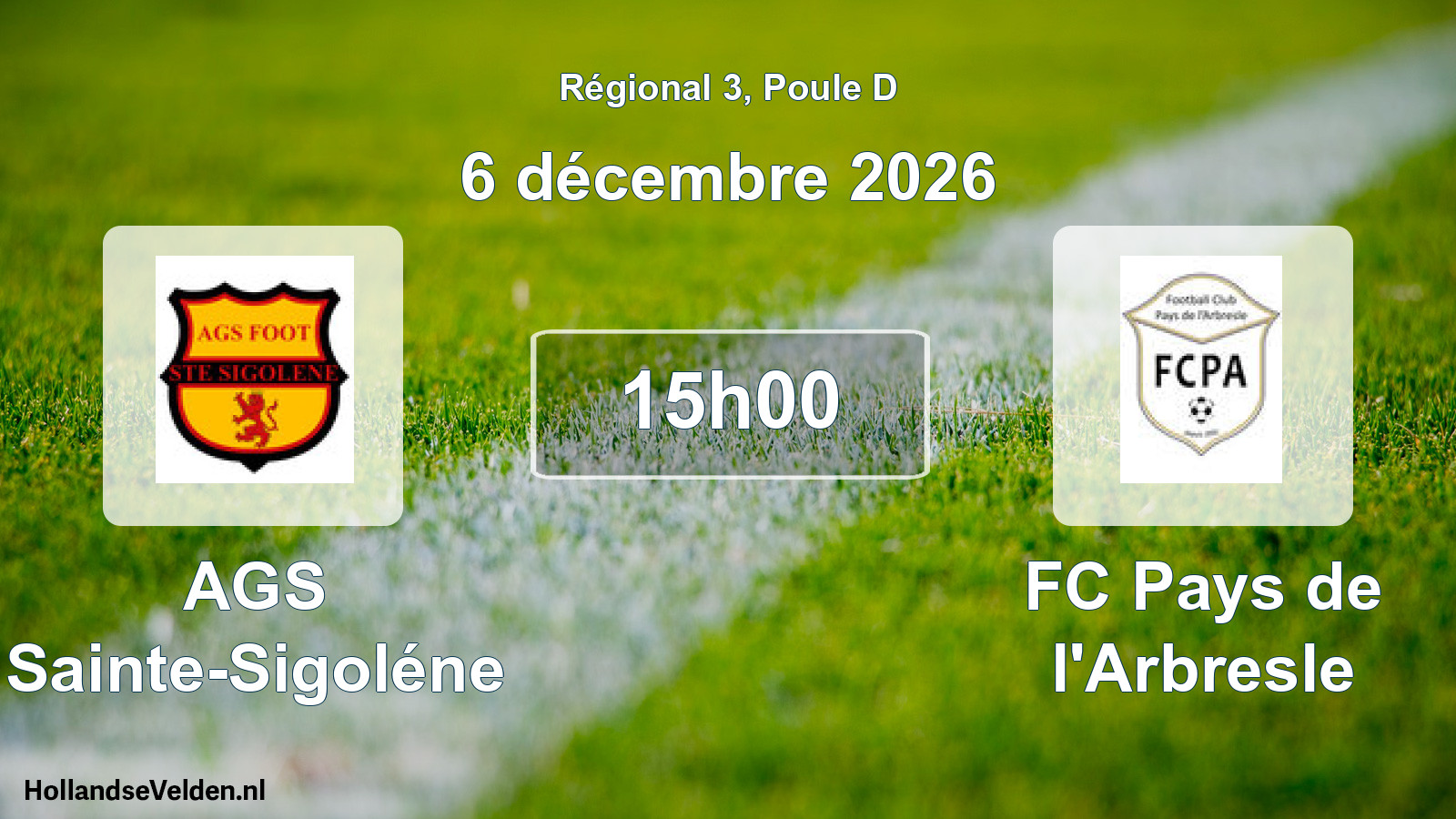 Match programmé: AGS Sainte-Sigoléne - FC Pays de l'Arbresle (6 décembre 2026)