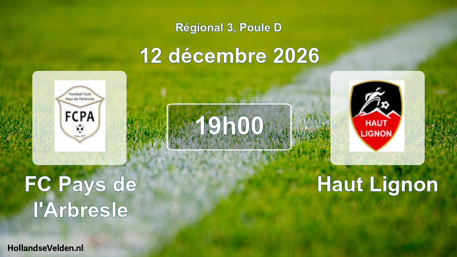 Match programmé: FC Pays de l'Arbresle - Haut Lignon (12 décembre 2026)
