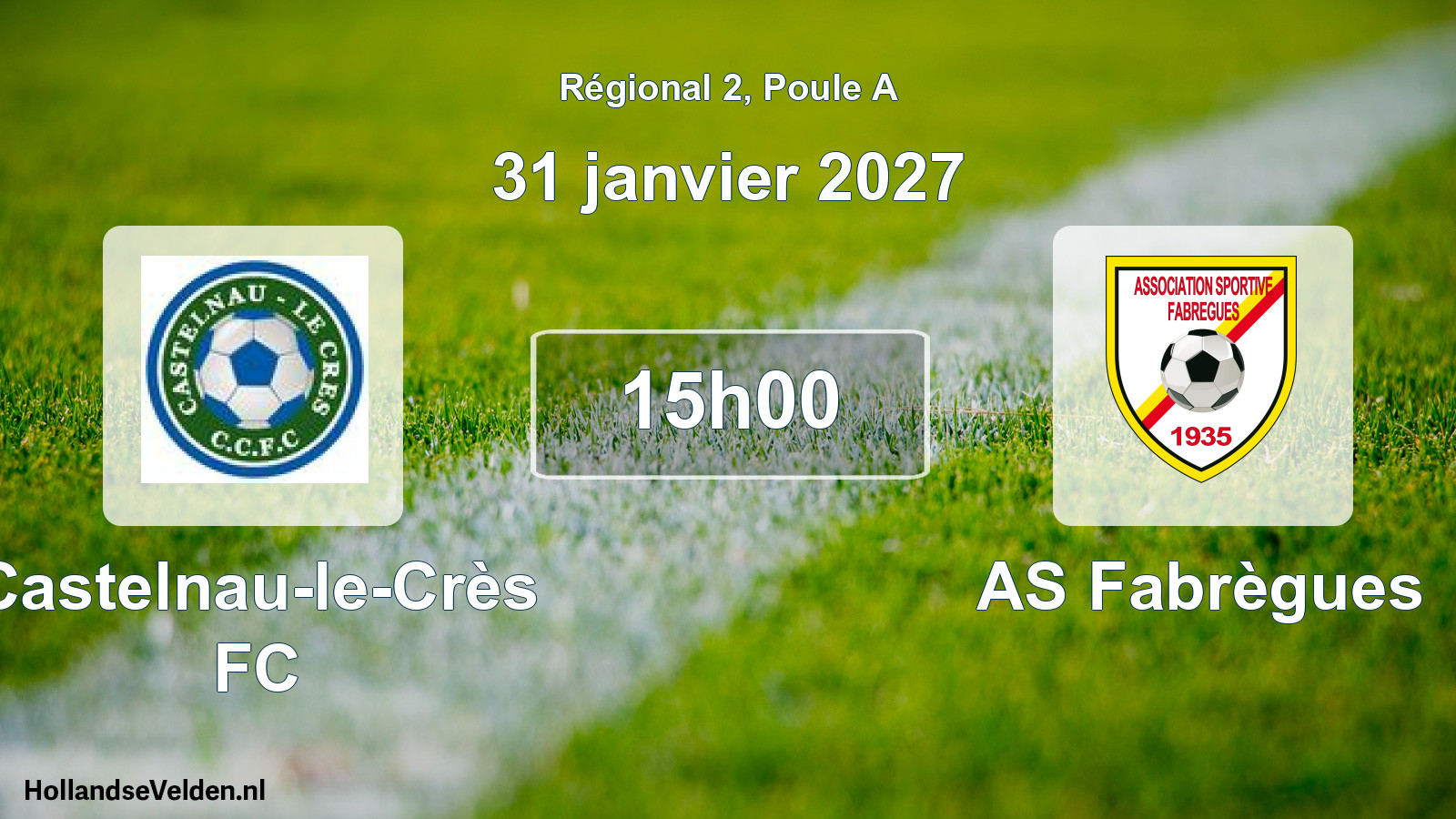 Match programmé: Castelnau-le-Crès FC - AS Fabrègues (31 janvier 2027)