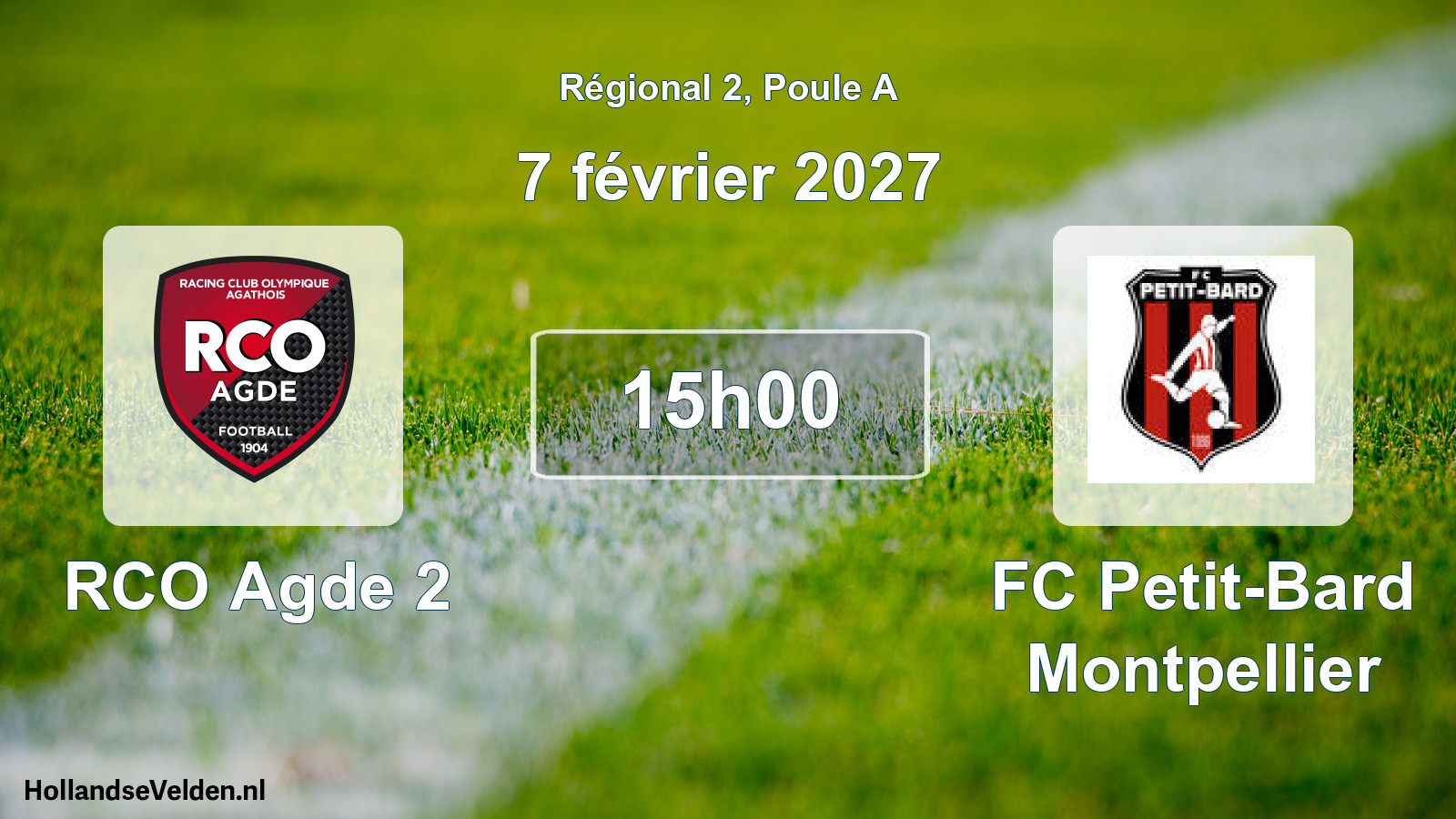 Match programmé: RCO Agde 2 - FC Petit-Bard Montpellier (7 février 2027)