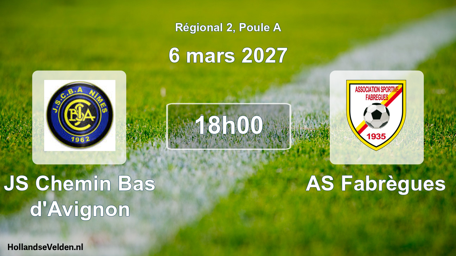 Match programmé: JS Chemin Bas d'Avignon - AS Fabrègues (6 mars 2027)