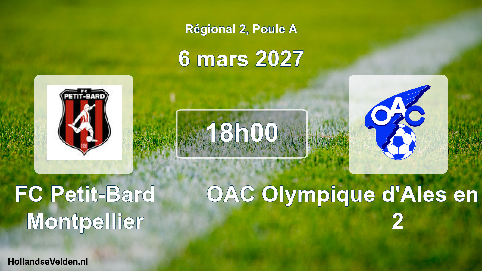 Match programmé: FC Petit-Bard Montpellier - OAC Olympique d'Ales en Cevennes 2 (6 mars 2027)