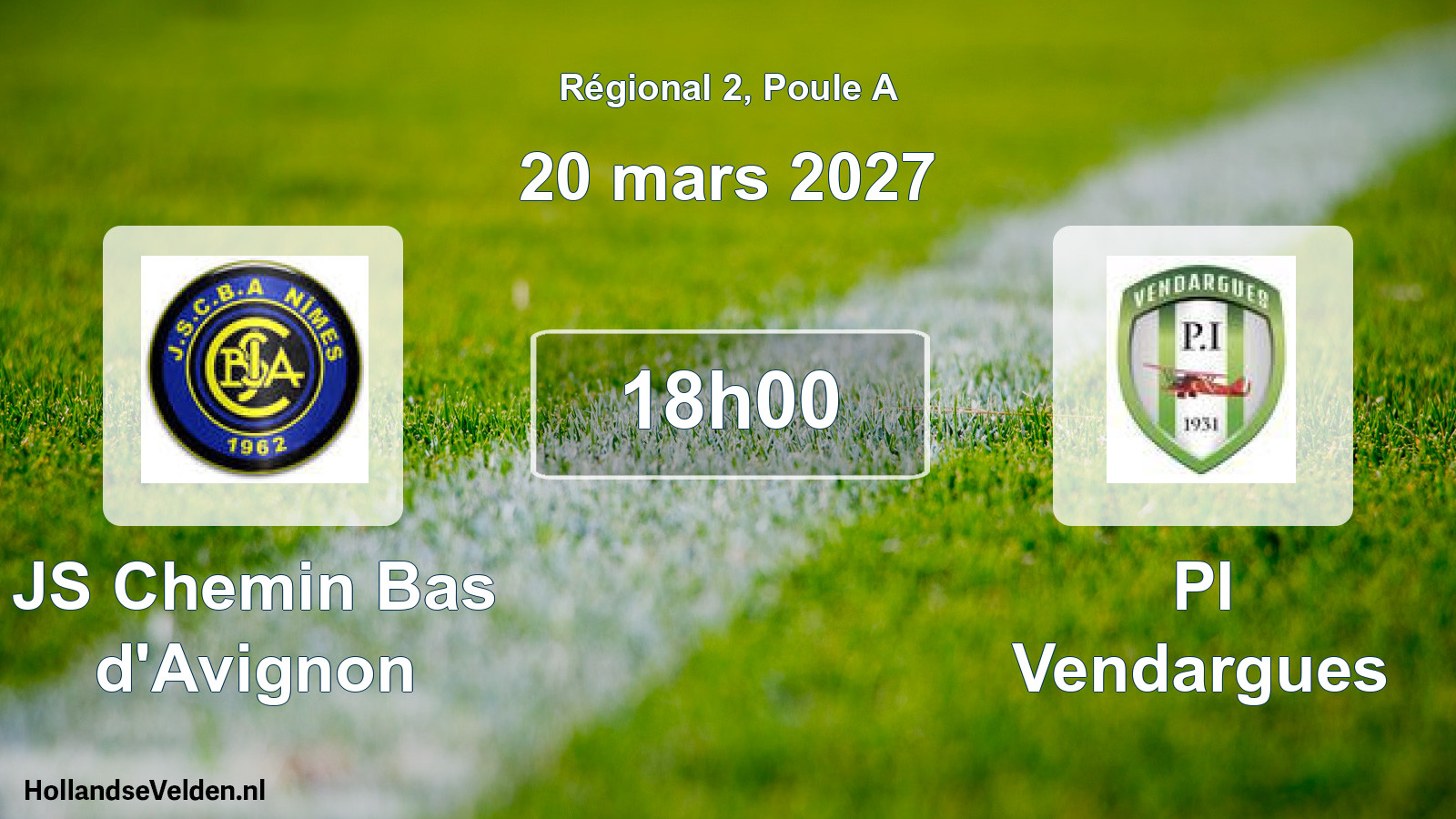 Match programmé: JS Chemin Bas d'Avignon - PI Vendargues (20 mars 2027)