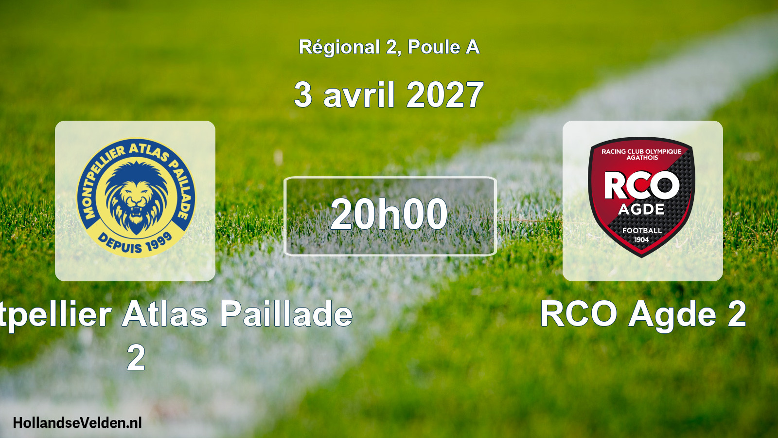 Match programmé: Montpellier Atlas Paillade 2 - RCO Agde 2 (3 avril 2027)