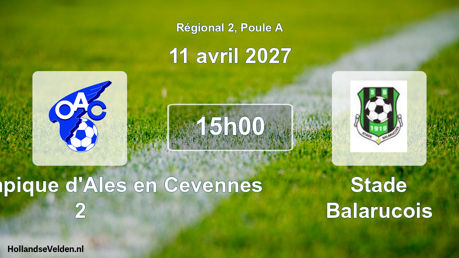 Match programmé: OAC Olympique d'Ales en Cevennes 2 - Stade Balarucois (11 avril 2027)