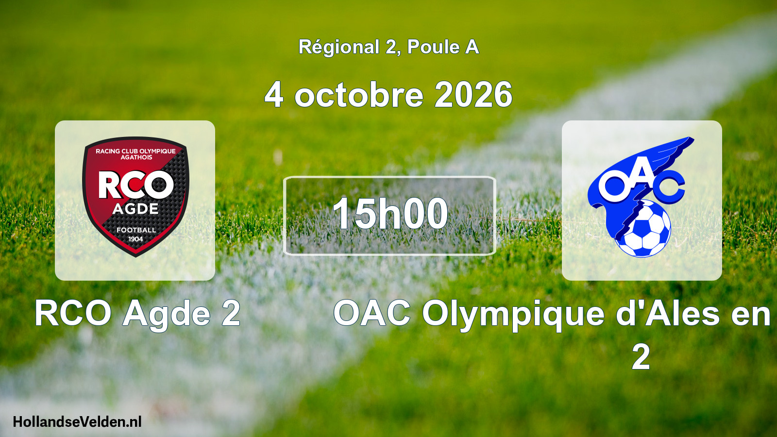 Match programmé: RCO Agde 2 - OAC Olympique d'Ales en Cevennes 2 (4 octobre 2026)