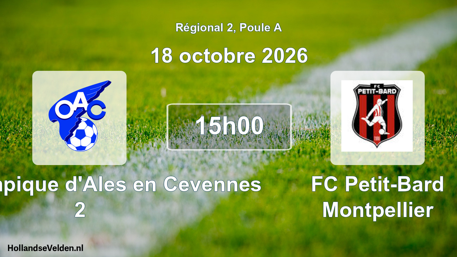 Match programmé: OAC Olympique d'Ales en Cevennes 2 - FC Petit-Bard Montpellier (18 octobre 2026)