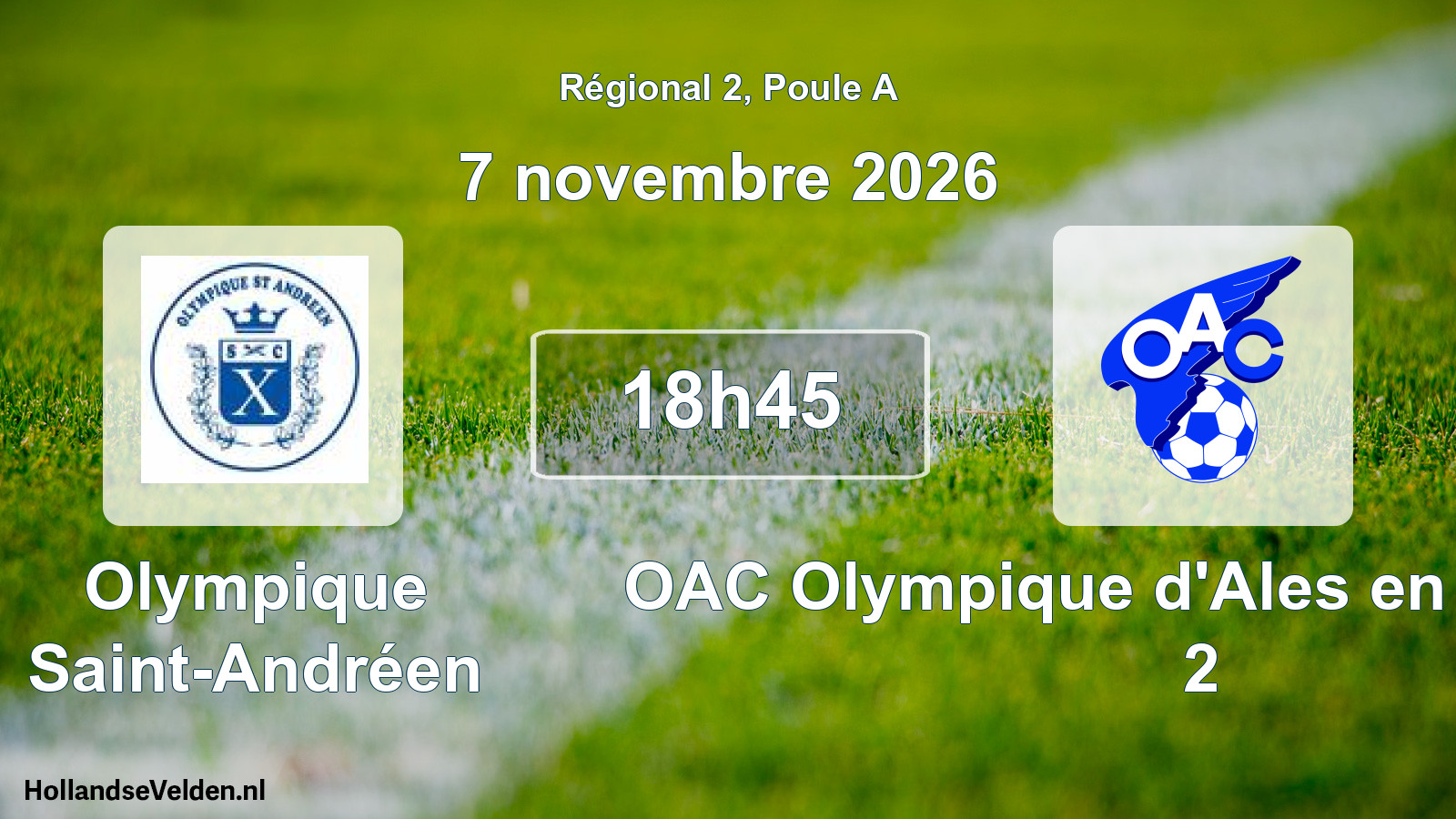 Match programmé: Olympique Saint-Andréen - OAC Olympique d'Ales en Cevennes 2 (7 novembre 2026)