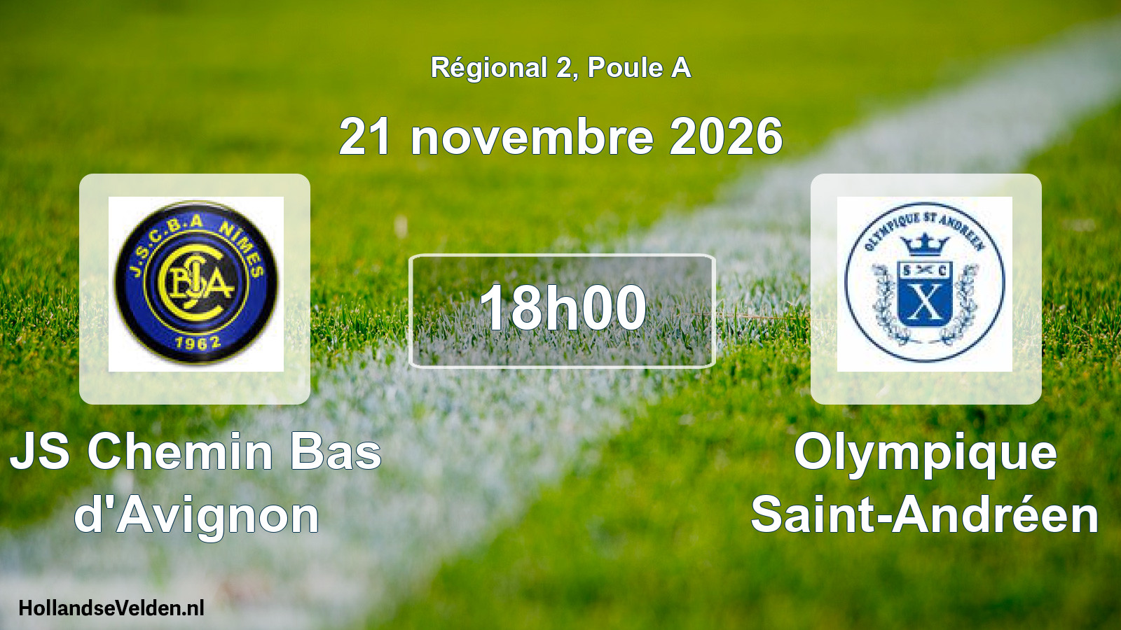 Match programmé: JS Chemin Bas d'Avignon - Olympique Saint-Andréen (21 novembre 2026)