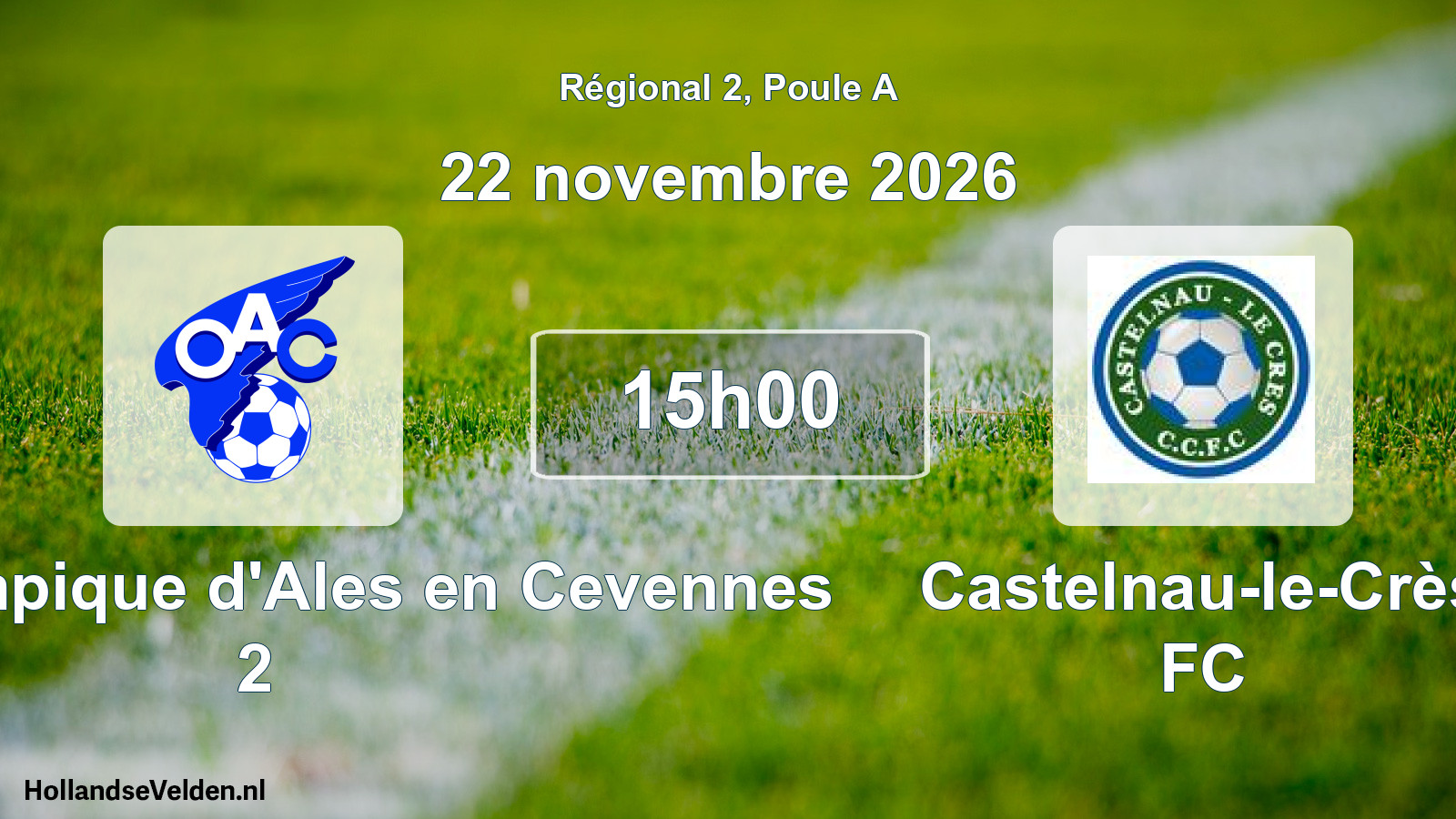 Scheduled Match: OAC Olympique d'Ales en Cevennes 2 - Castelnau-le-Crès FC (22 November 2026)