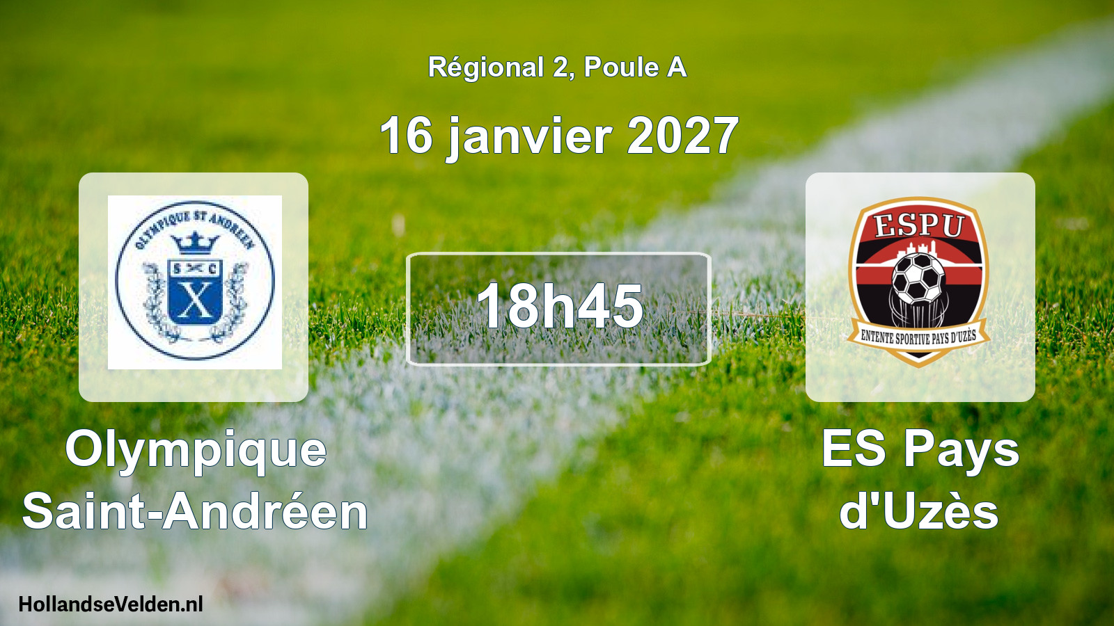 Match programmé: Olympique Saint-Andréen - ES Pays d'Uzès (16 janvier 2027)