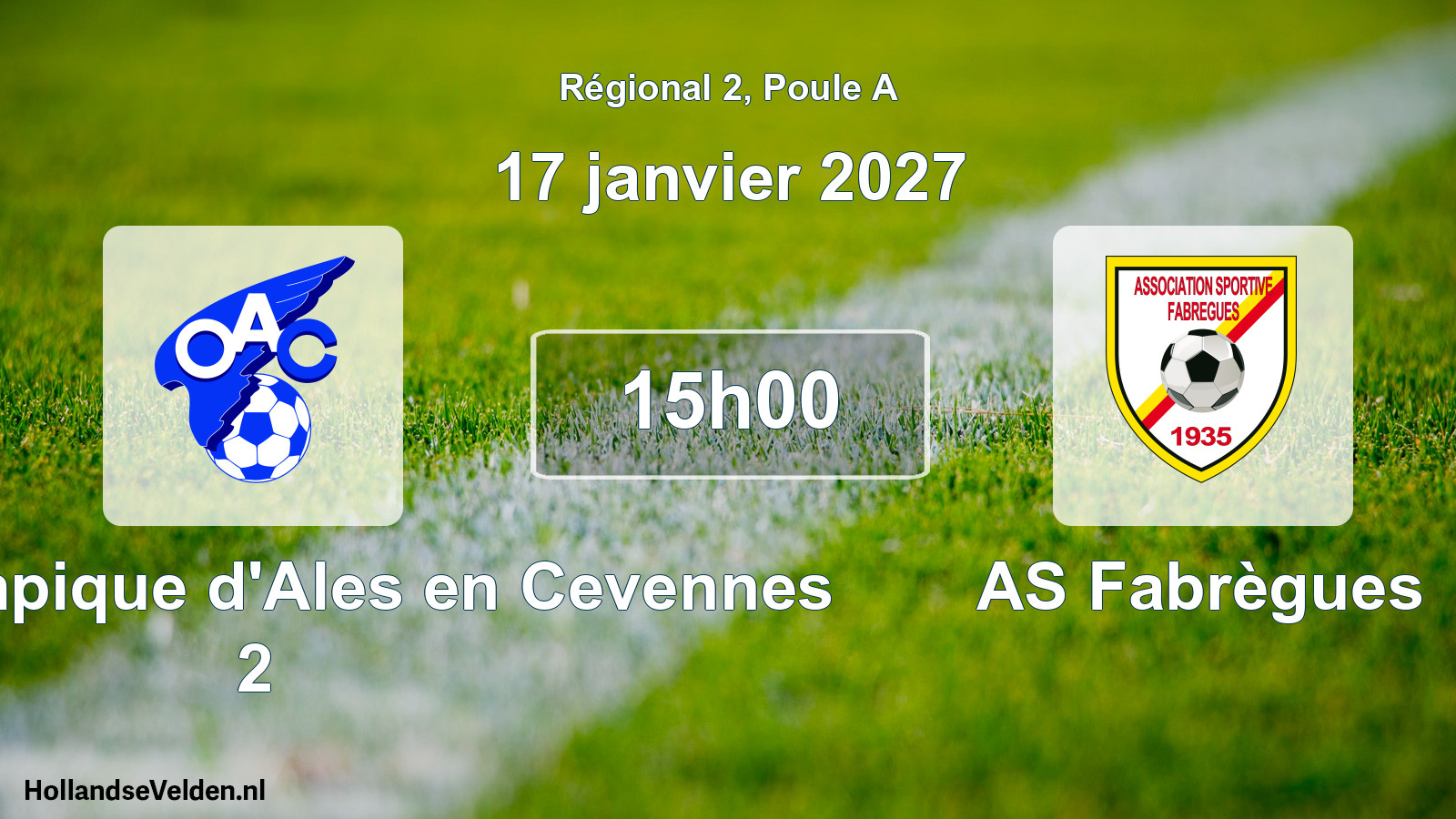 Match programmé: OAC Olympique d'Ales en Cevennes 2 - AS Fabrègues (17 janvier 2027)