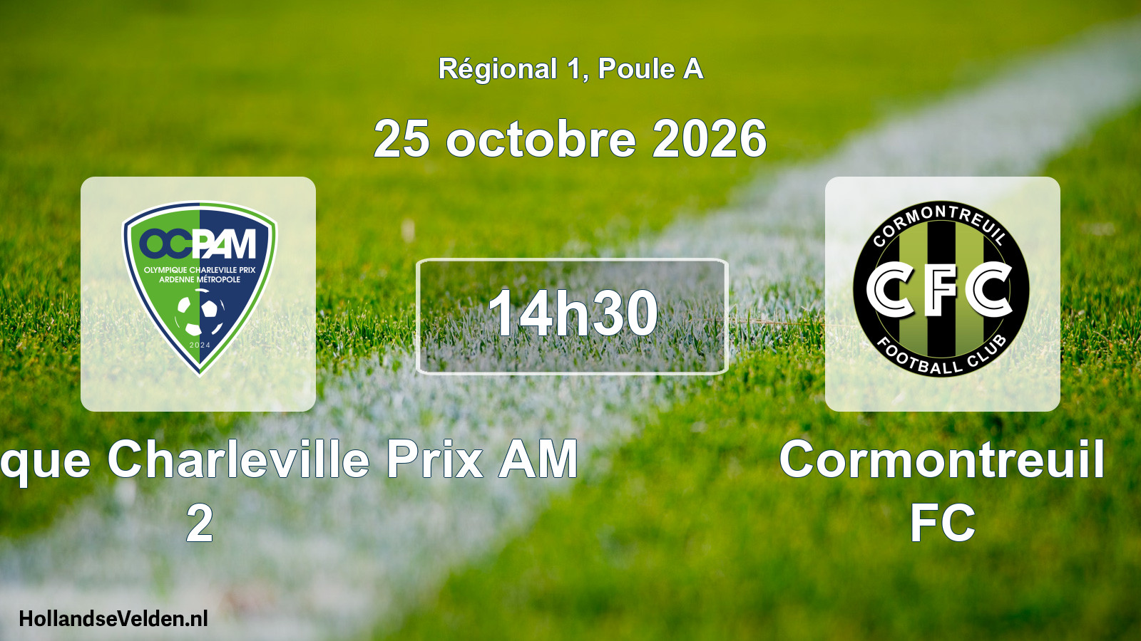 Match programmé: Olympique Charleville Prix AM 2 - Cormontreuil FC (25 octobre 2026)