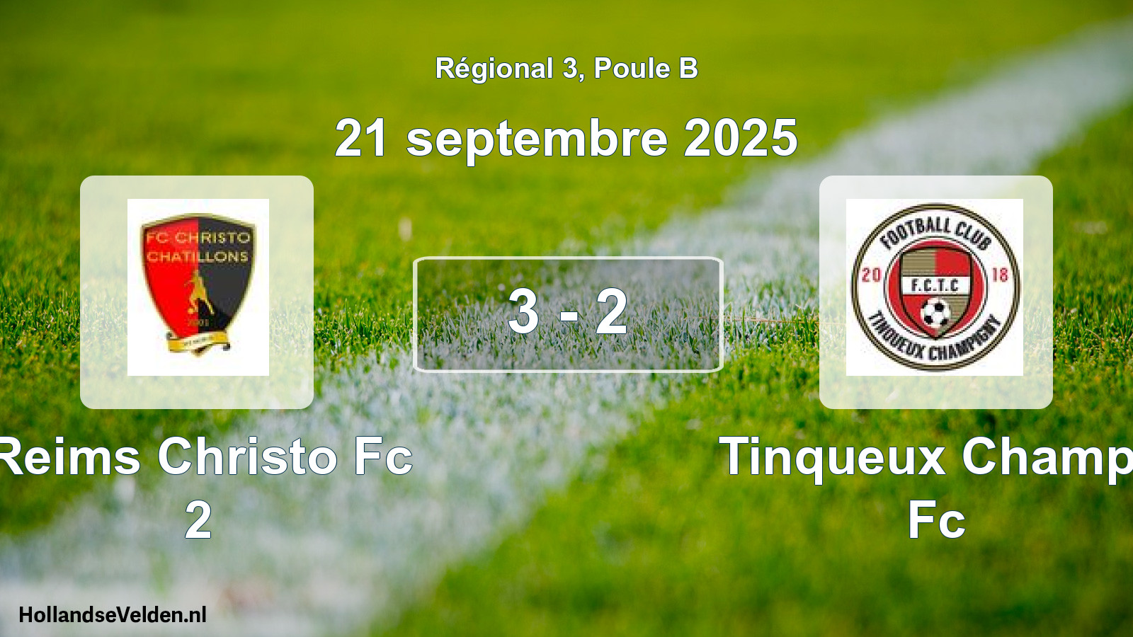 Gespeelde wedstrijd: Reims Christo Fc 2 - Tinqueux Champ. Fc 3 - 2 (21 septembre 2025)