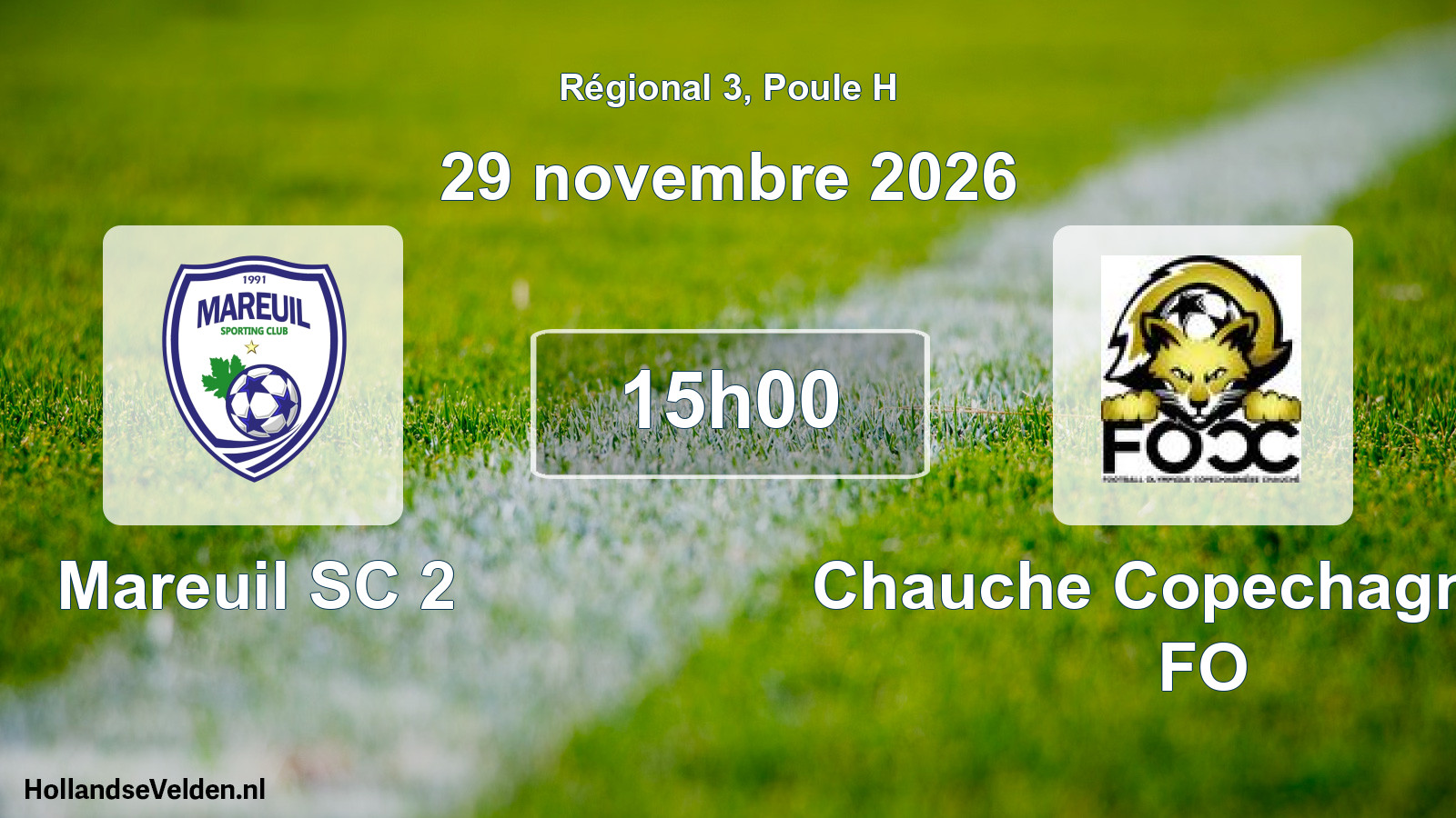 Match programmé: Mareuil SC 2 - Chauche Copechagnière FO (29 novembre 2026)