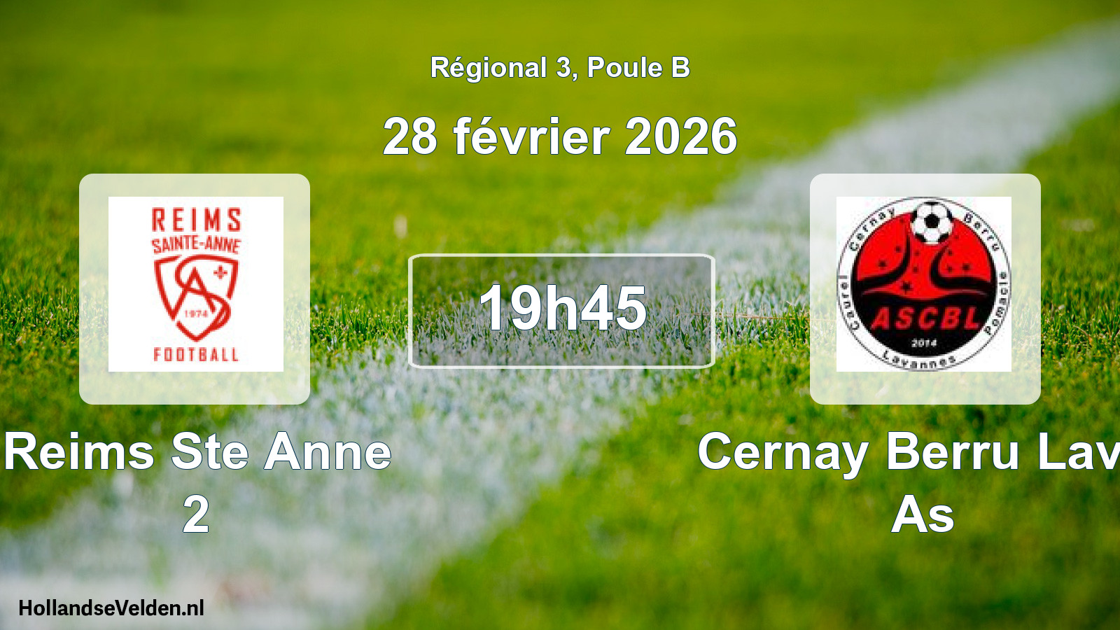 Geplande wedstrijd: Reims Ste Anne 2 - Cernay Berru Lava As (28 février 2026)