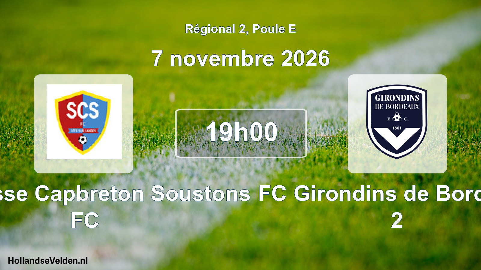 Scheduled Match: Seignosse Capbreton Soustons FC - FC Girondins de Bordeaux 2 (7 November 2026)