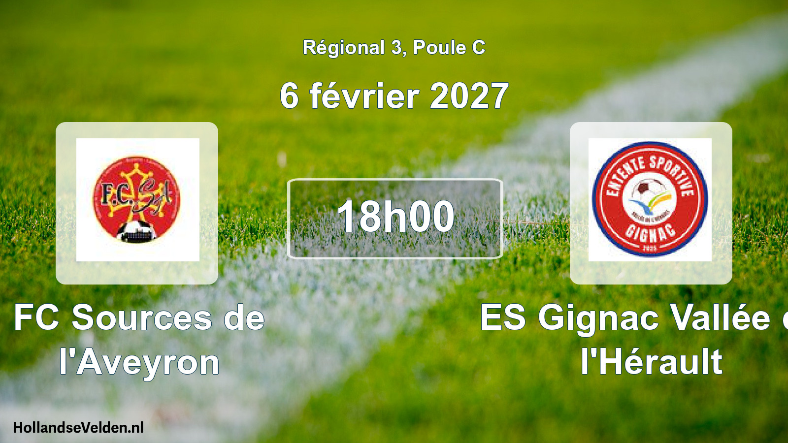 Match programmé: FC Sources de l'Aveyron - ES Gignac Vallée de l'Hérault (6 février 2027)