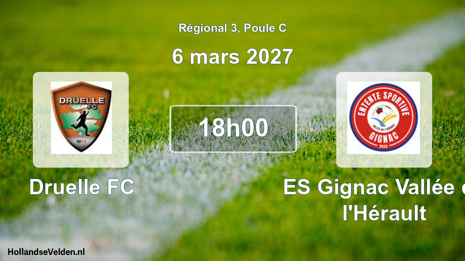 Match programmé: Druelle FC - ES Gignac Vallée de l'Hérault (6 mars 2027)