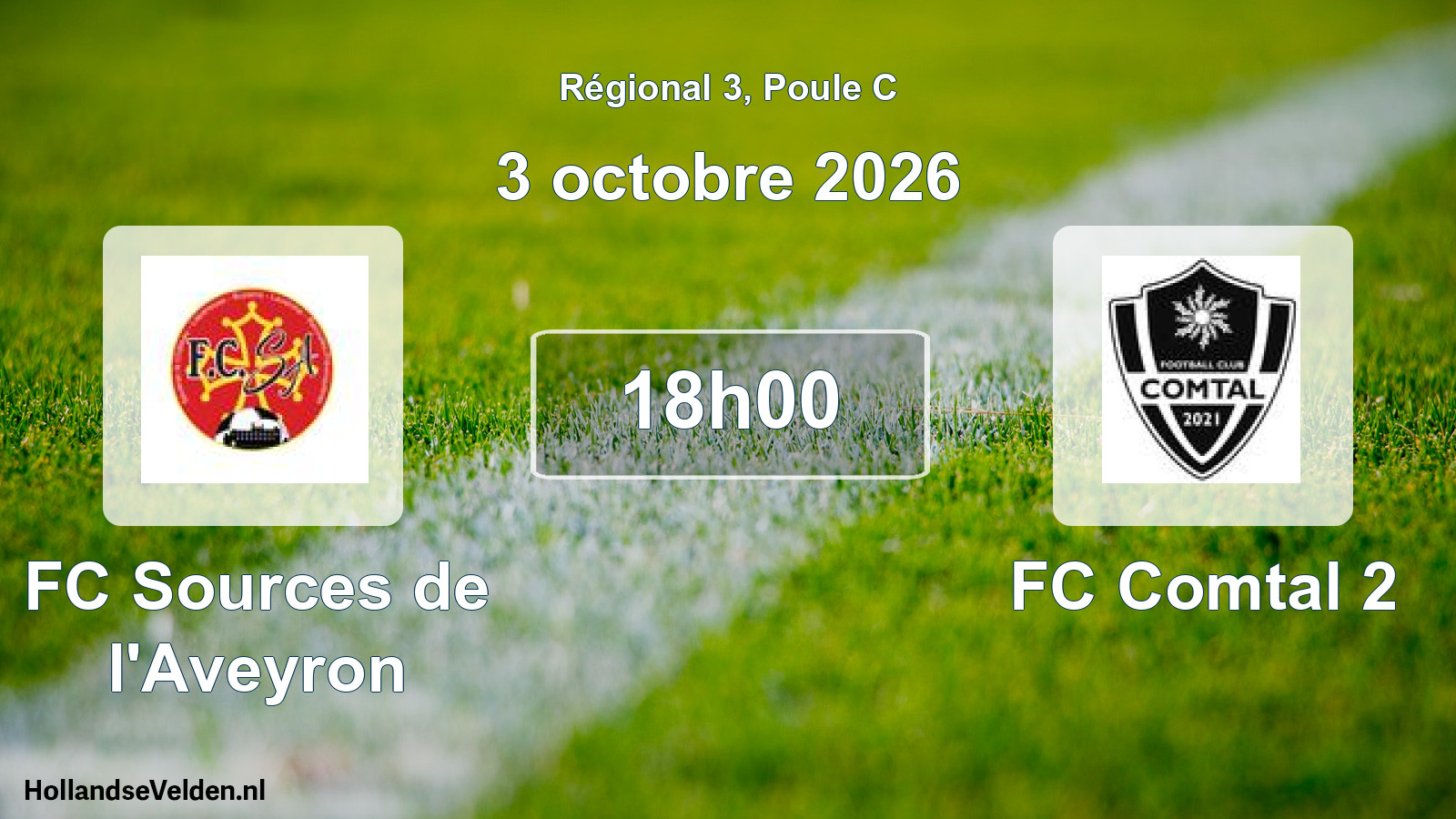 Match programmé: FC Sources de l'Aveyron - FC Comtal 2 (3 octobre 2026)