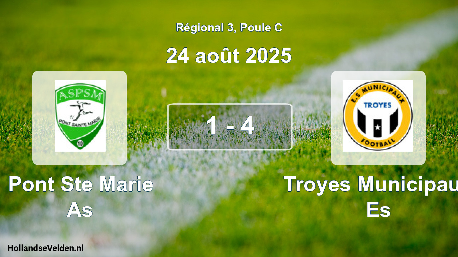 Gespeelde wedstrijd: Pont Ste Marie As - Troyes Municipaux Es 1 - 4 (24 août 2025)