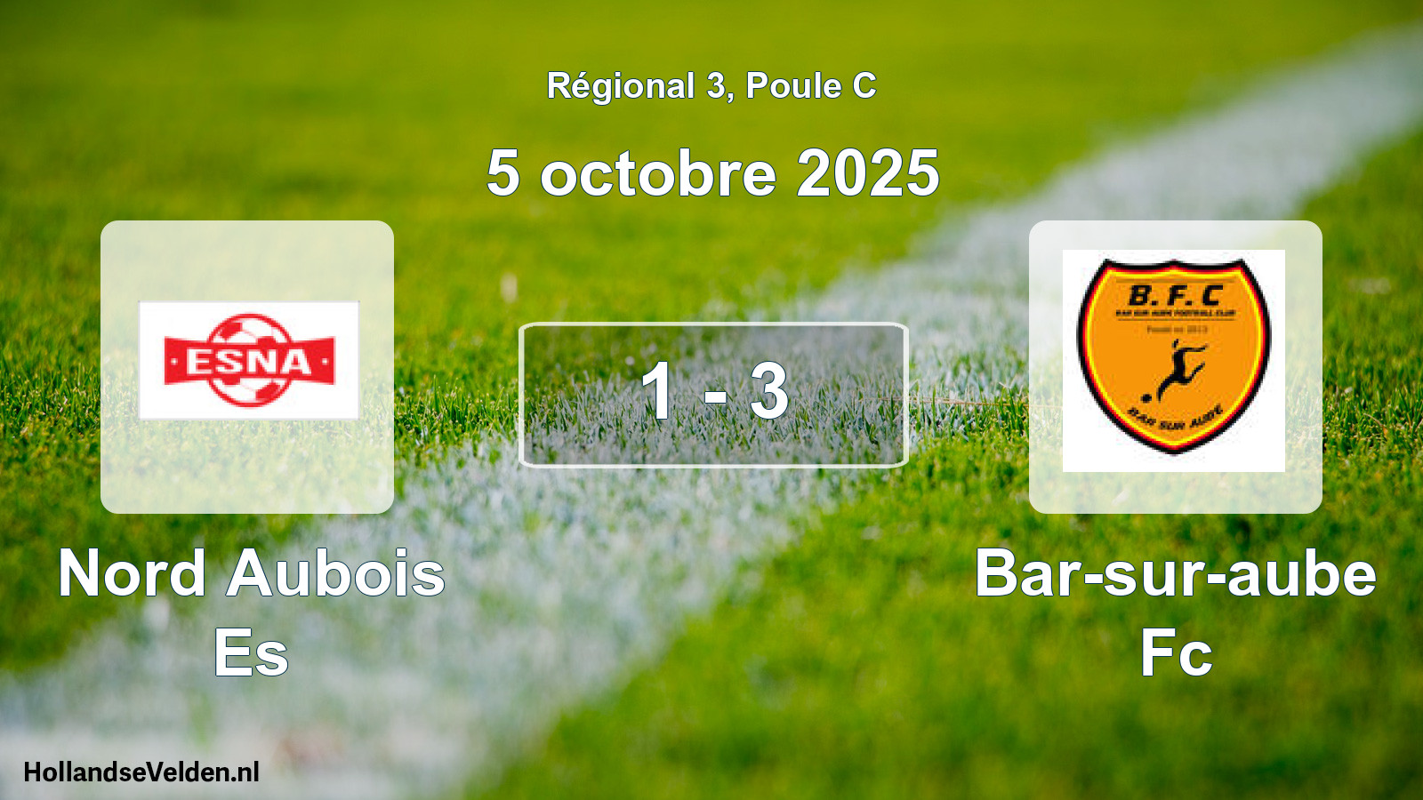 Gespeelde wedstrijd: Nord Aubois Es - Bar-sur-aube Fc 1 - 3 (5 octobre 2025)