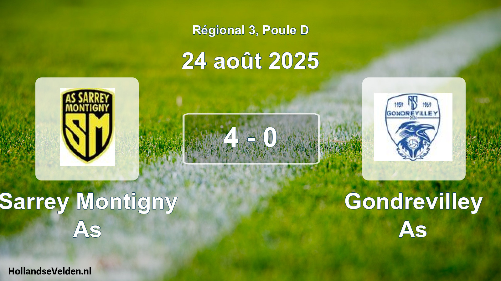 Total number of matches played: Sarrey Montigny As - Gondrevilley As 4 - 0 (24 August 2025)