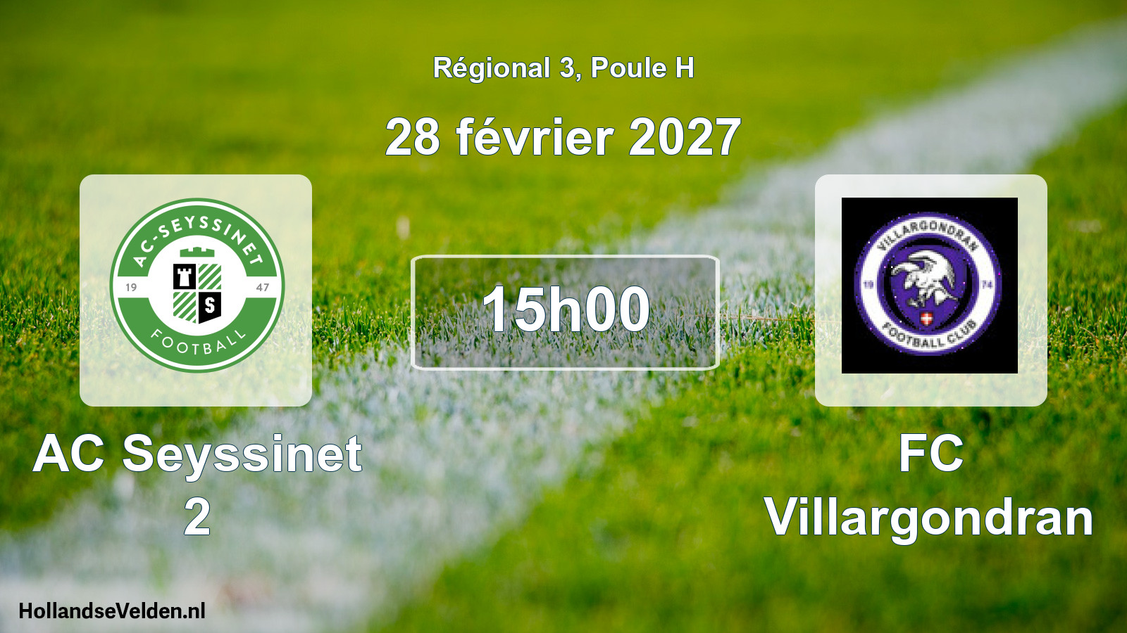 Match programmé: AC Seyssinet 2 - FC Villargondran (28 février 2027)