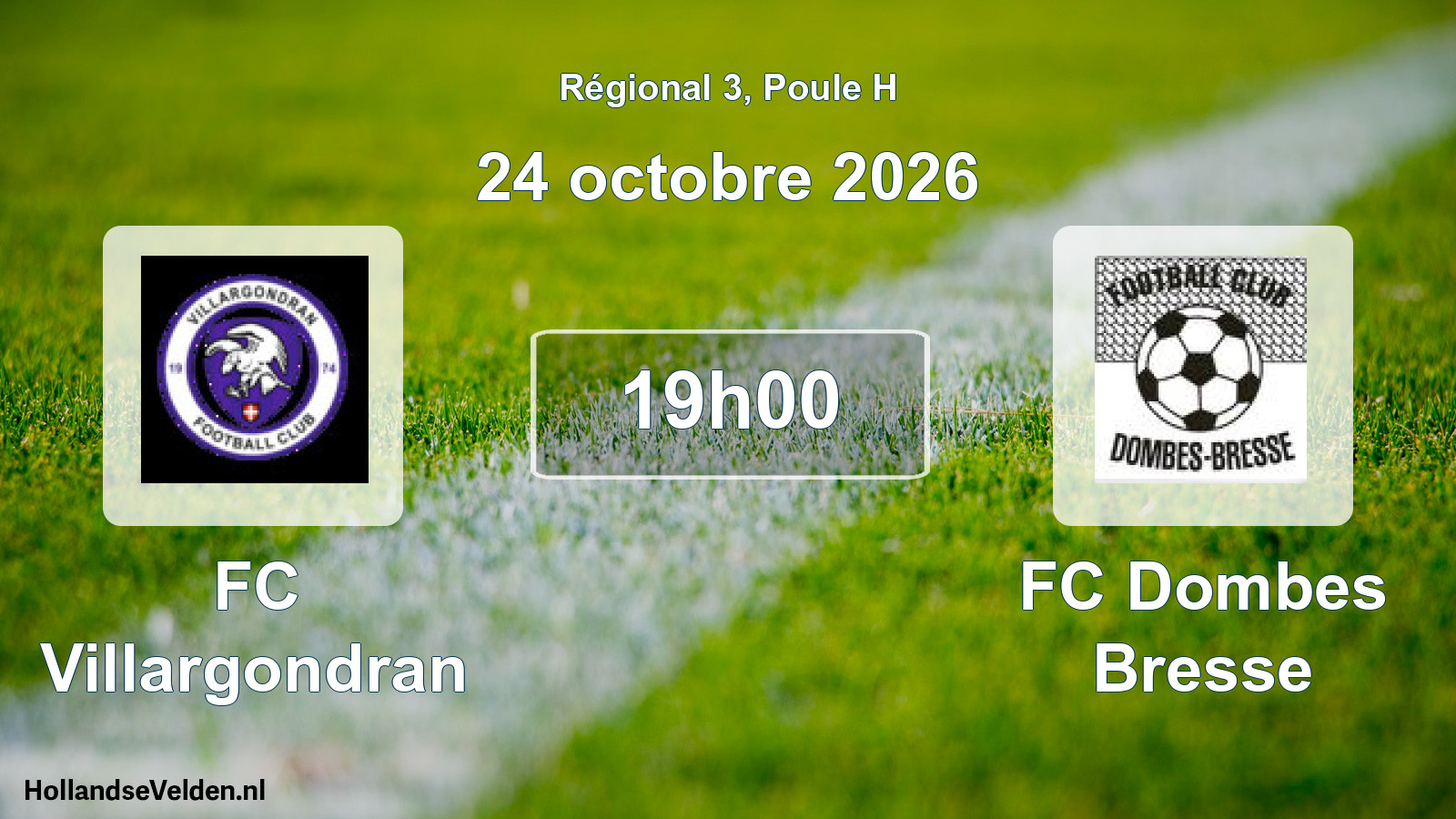 Match programmé: FC Villargondran - FC Dombes Bresse (24 octobre 2026)