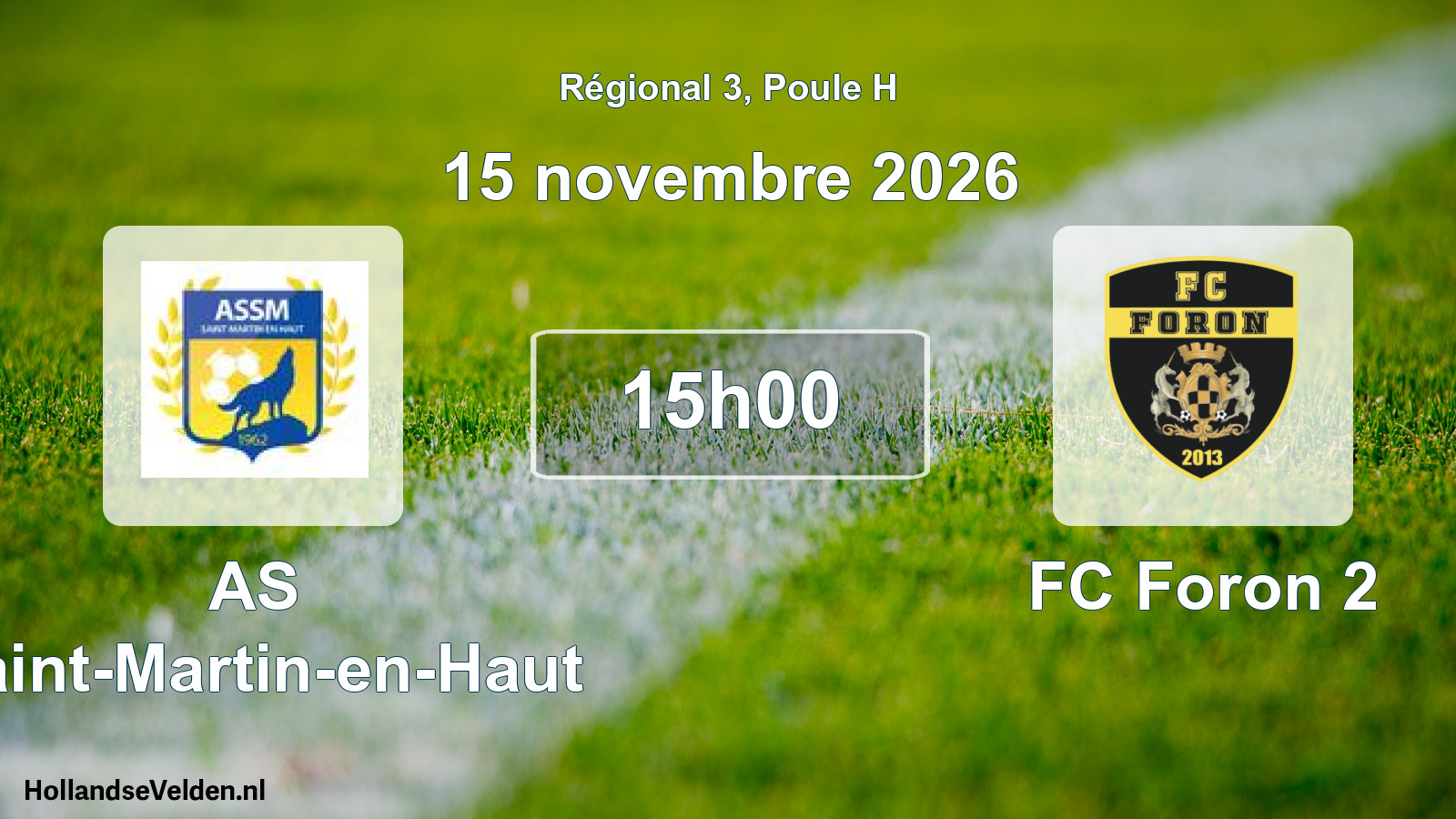 Match programmé: AS Saint-Martin-en-Haut - FC Foron 2 (15 novembre 2026)