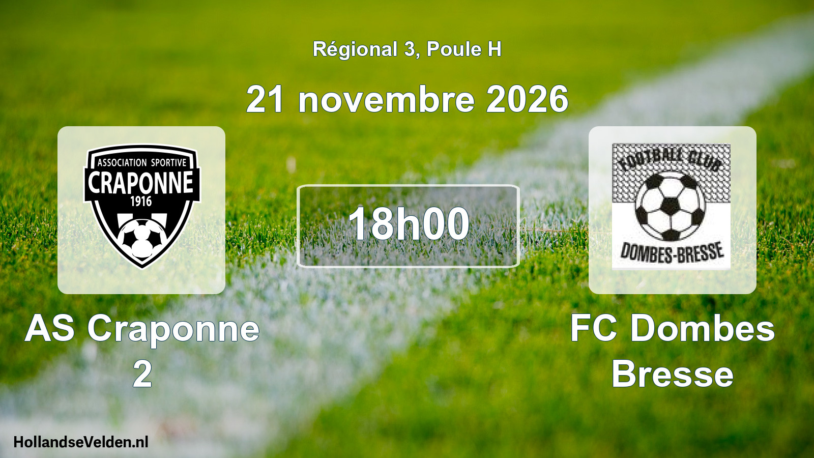 Match programmé: AS Craponne 2 - FC Dombes Bresse (21 novembre 2026)