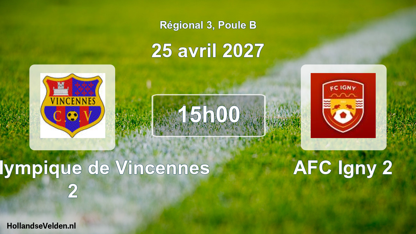 Match programmé: Club Olympique de Vincennes 2 - AFC Igny 2 (25 avril 2027)