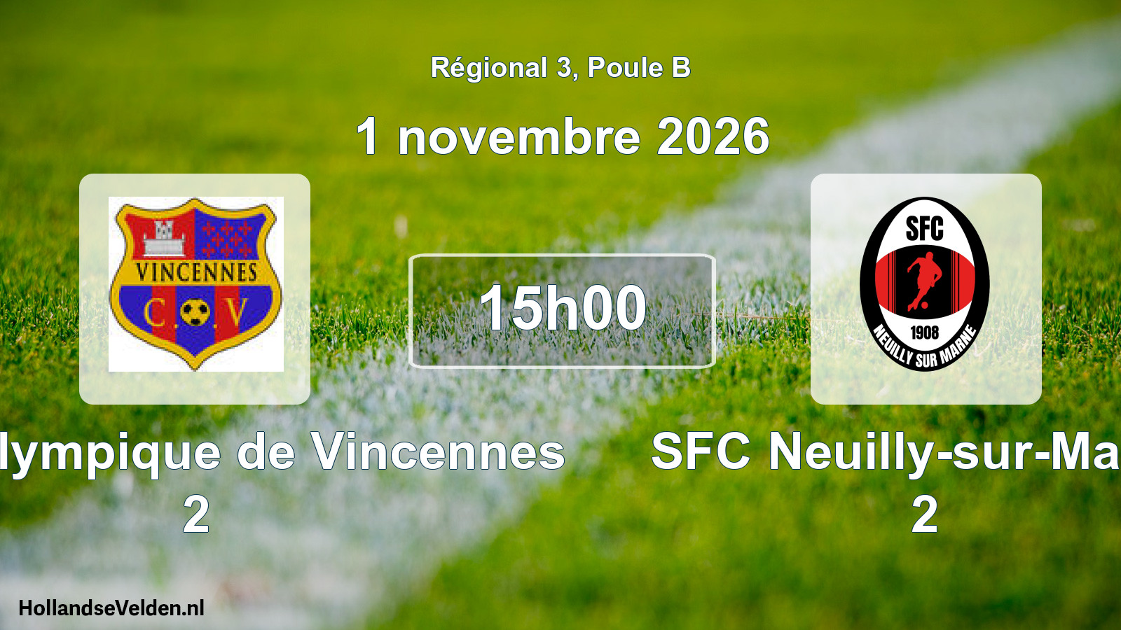 Scheduled Match: Club Olympique de Vincennes 2 - SFC Neuilly-sur-Marne 2 (1 November 2026)