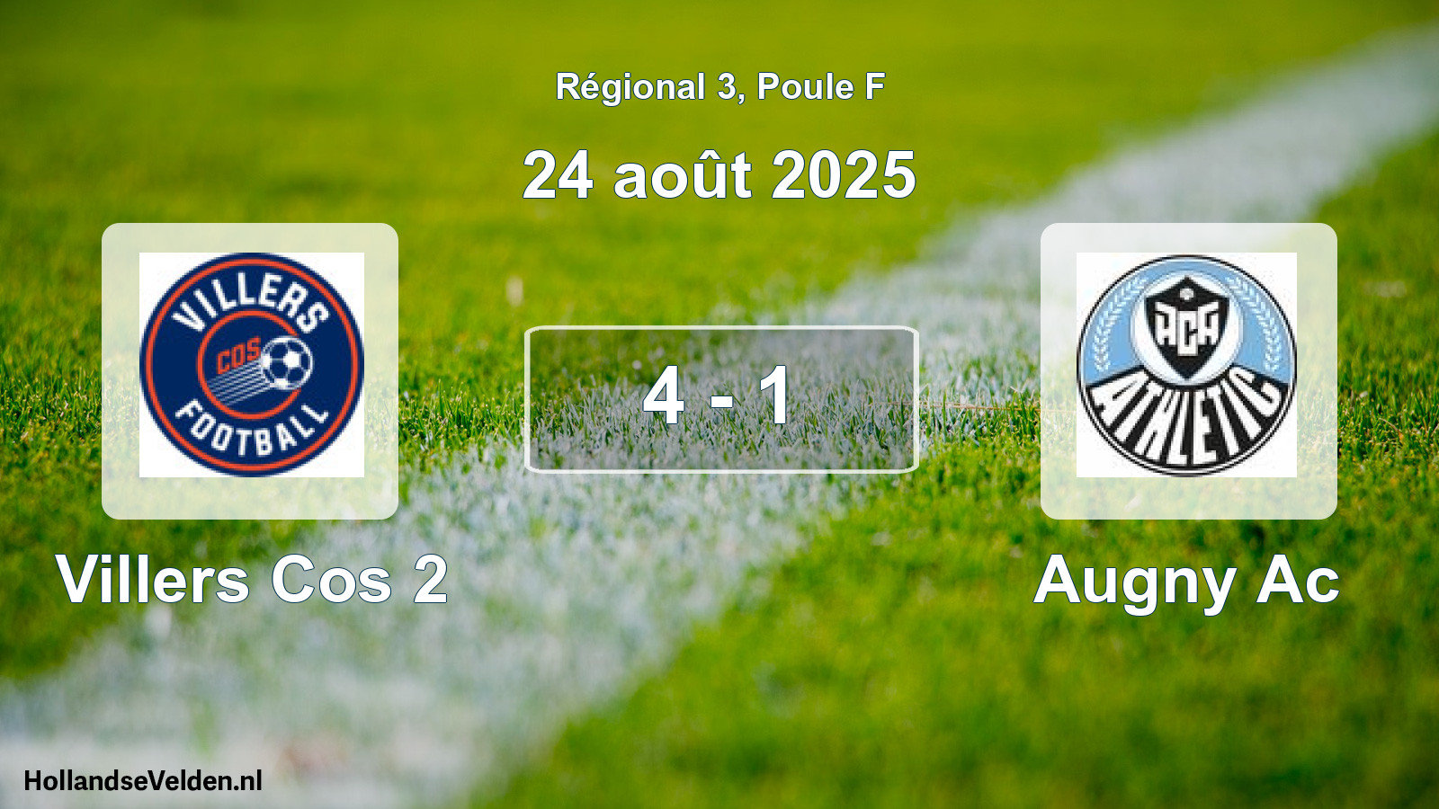 Gespeelde wedstrijd: Villers Cos 2 - Augny Ac 4 - 1 (24 août 2025)