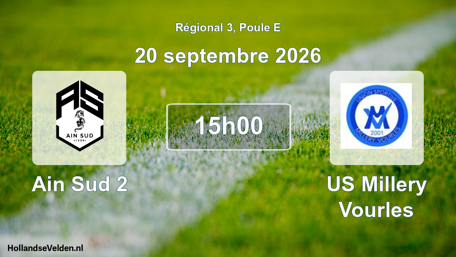Match programmé: Ain Sud 2 - US Millery Vourles (20 septembre 2026)