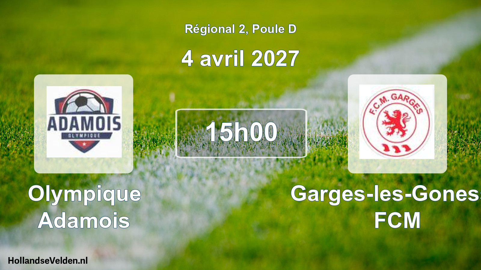 Geplande wedstrijd: Olympique Adamois - Garges-les-Gonesse FCM (4 april 2027)