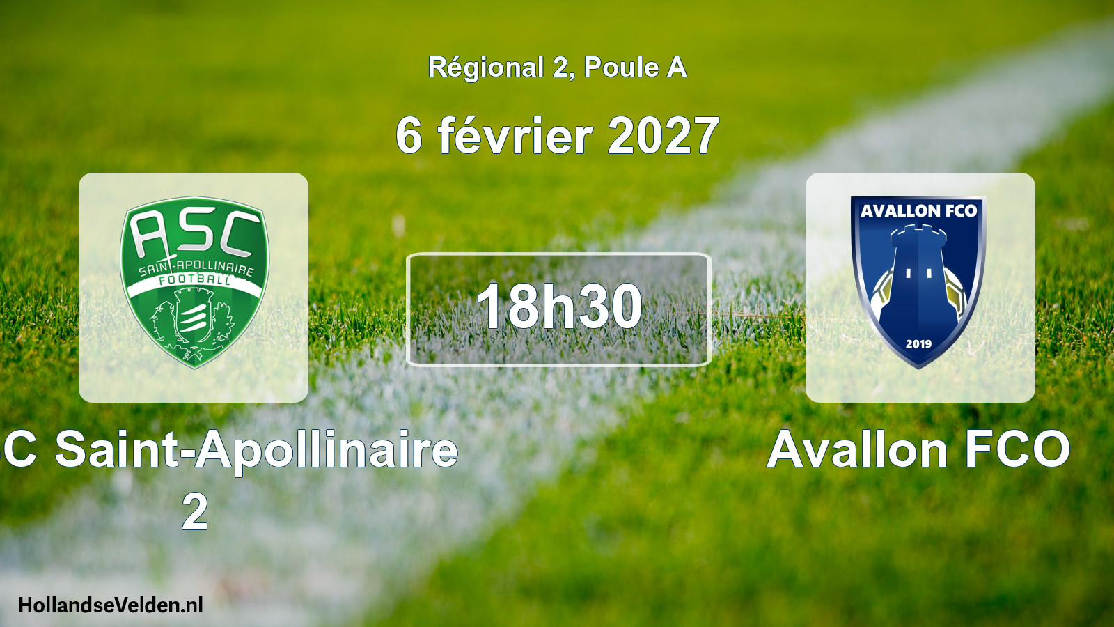 Match programmé: ASC Saint-Apollinaire 2 - Avallon FCO (6 février 2027)